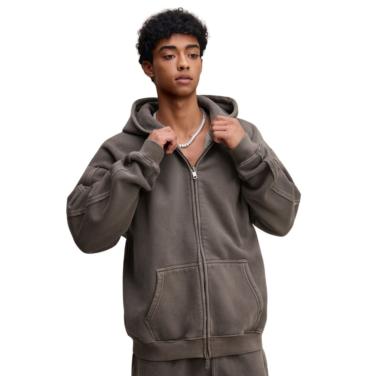 Double Slider Fleece Kangaroo Pocket Hoodie