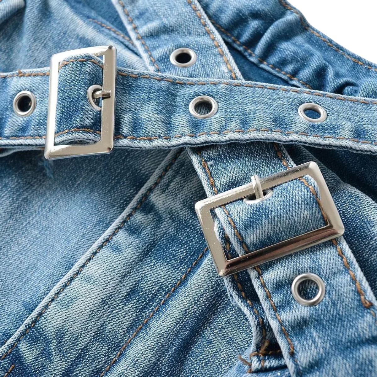 Cross Belt Cargo Denim Mini Skort