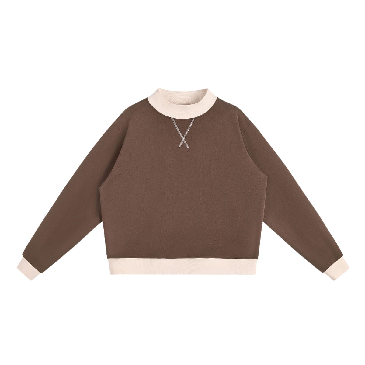 Mock Neck Sweatshirt With Contrast‑Color Stitching