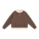 Mock Neck Sweatshirt With Contrast‑Color Stitching