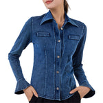 Knit Denim Button-Front Long Sleeve Shirt