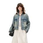 Vintage Washed Cropped Denim Trucker Jacket