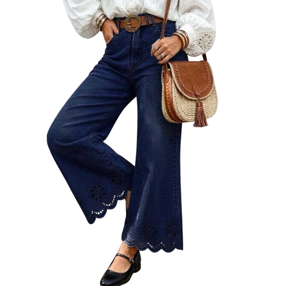 Vestido vaquero midi con cinturón y mangas cortas