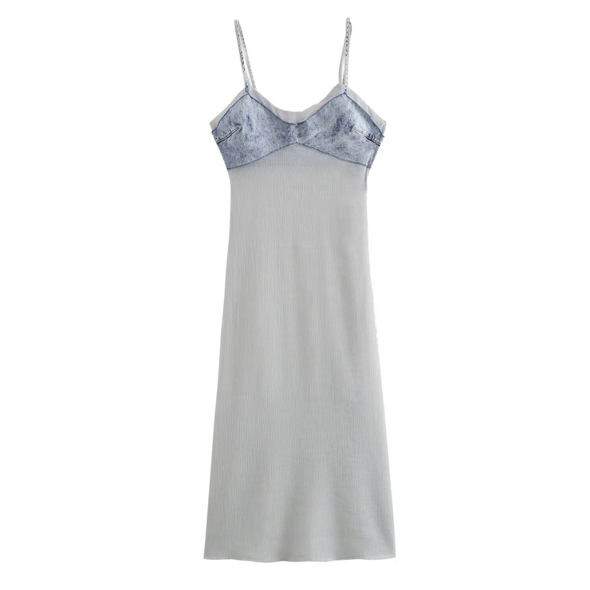 Spaghetti Straps Patchwork Denim Maxi Dress