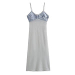 Spaghetti Straps Patchwork Denim Maxi Dress