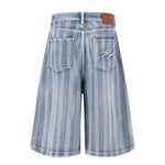 Vintage Washed Striped Denim Bermuda Shorts