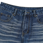 Deep Blue Washed Cat Whisker A-Line Straight Baggy Denim Jeans