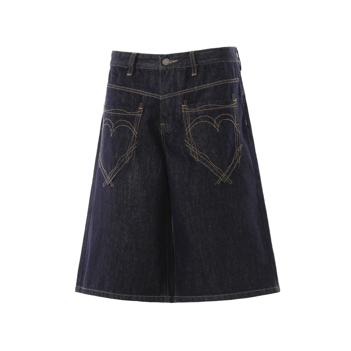 Raw Indigo Embroidered Pocket Denim Bermuda Shorts
