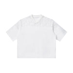 Openwork Lace-Stitching V-Neck Boxy Tee