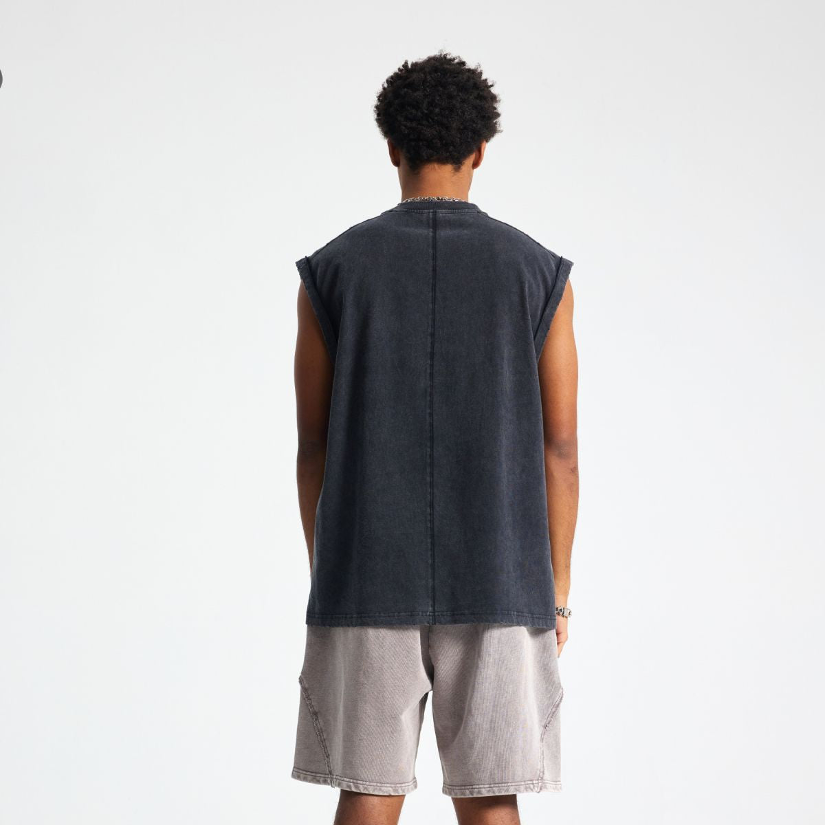 Back Seam Distressed Sleeveless T Shirt 8oz