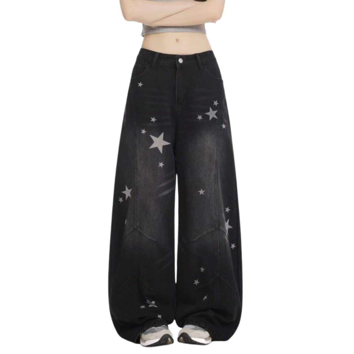 Women's Y2K Star Print Low-Rise Barrel Jeans