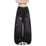 Women's Y2K Star Print Low-Rise Barrel Jeans