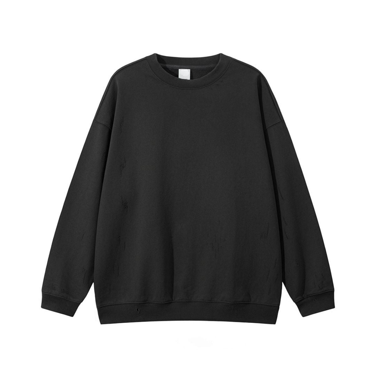 Heavyweight Solid Distressed Crew Neck Sweatshirt