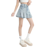 High-Rise Pleated Denim Mini Skirt
