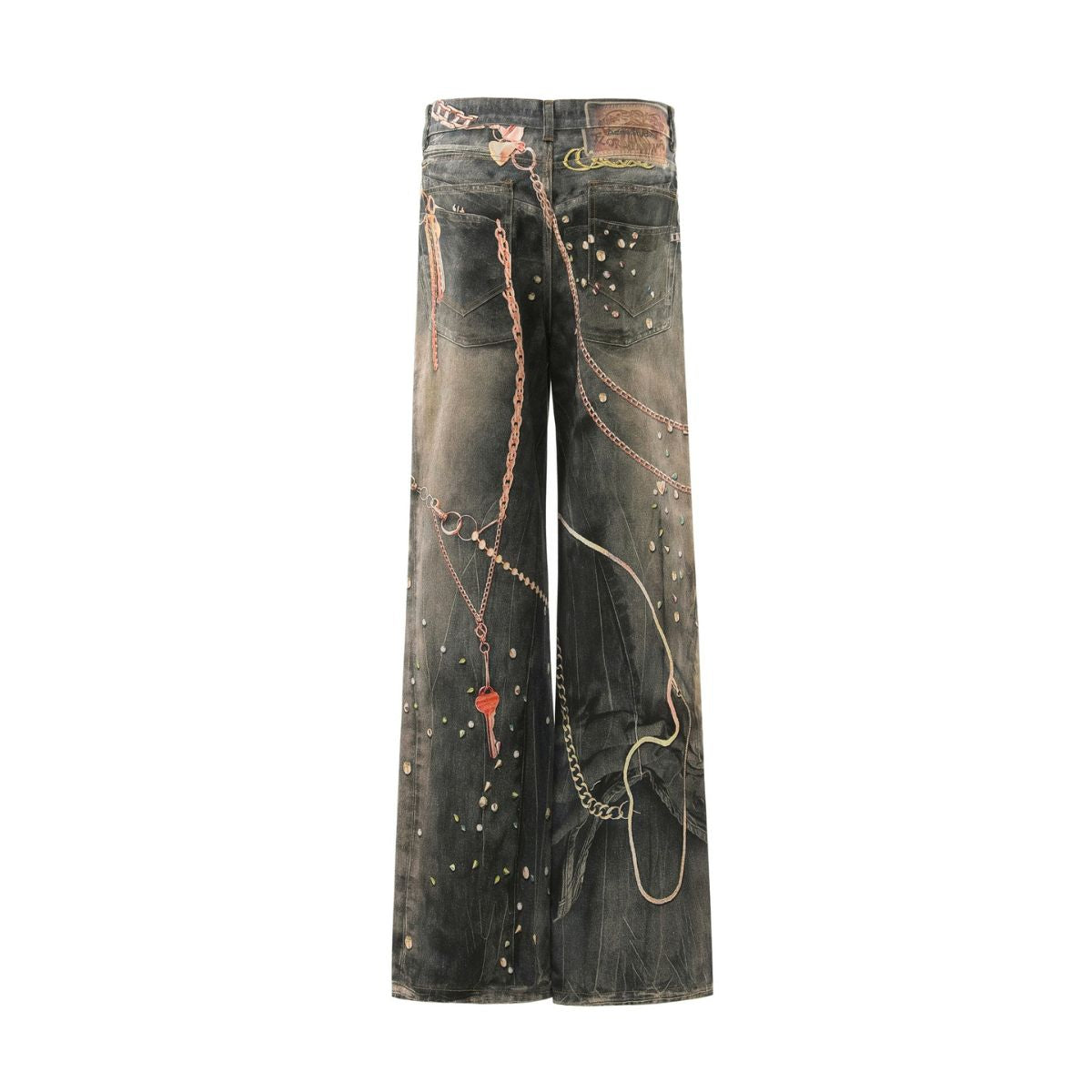 Vintage Washed Chain Graphic Straight Leg Jeans