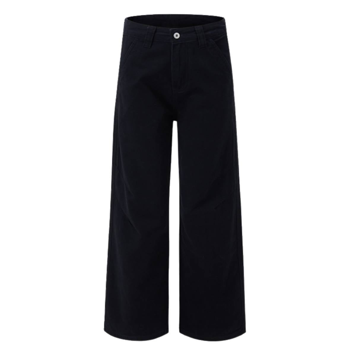 Vintage Washed High-Waist Relaxed Straight Wide-Leg Trousers