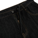 Raw Black Deconstructed Curved Wide‑Leg Jeans