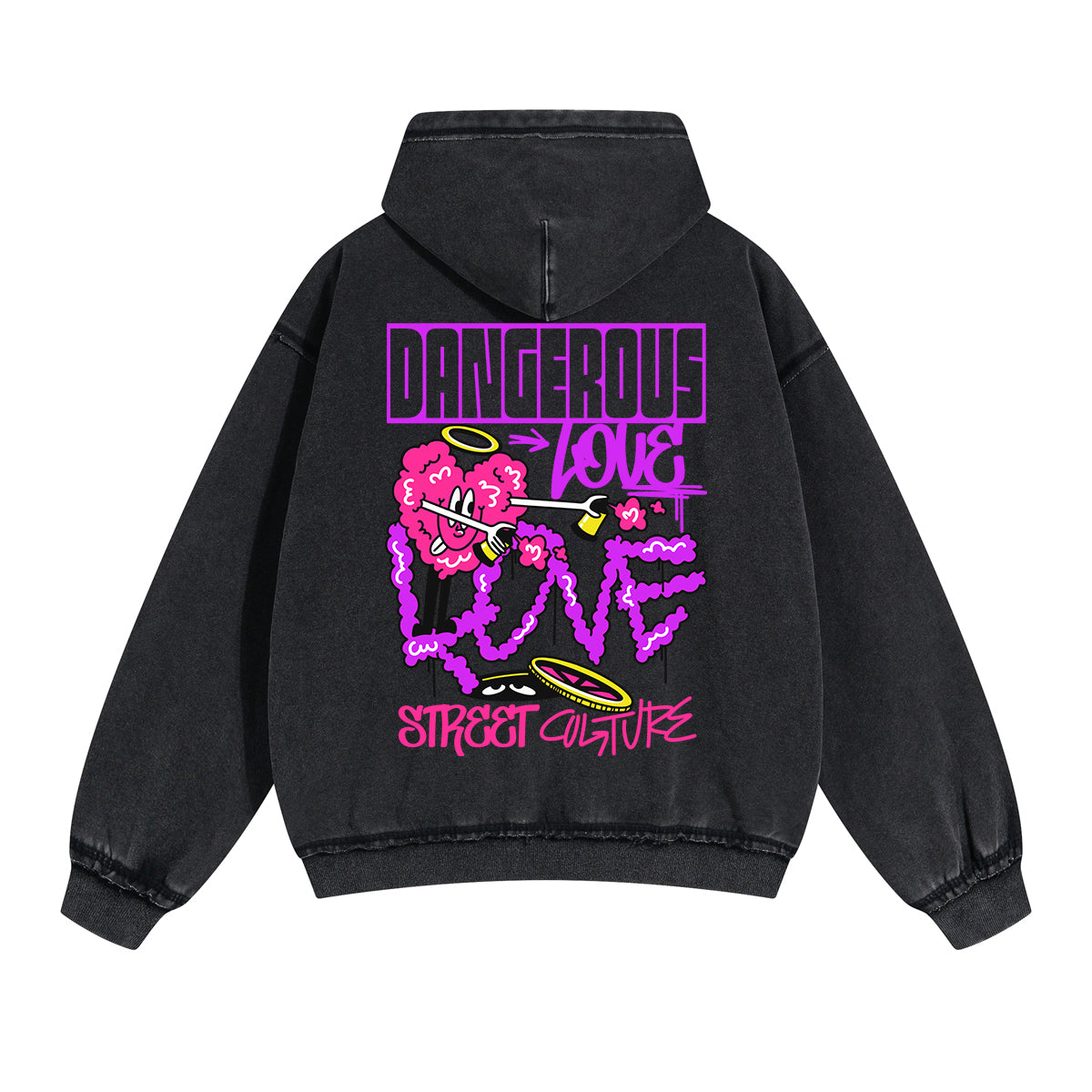 Dangerous Love Graffiti Cartoon Double Slider Zip Hoodie-INNBLAC Fashion Apparel