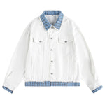 Unisex Retro Blue Petite Loose Plaid Collar Denim Jacket