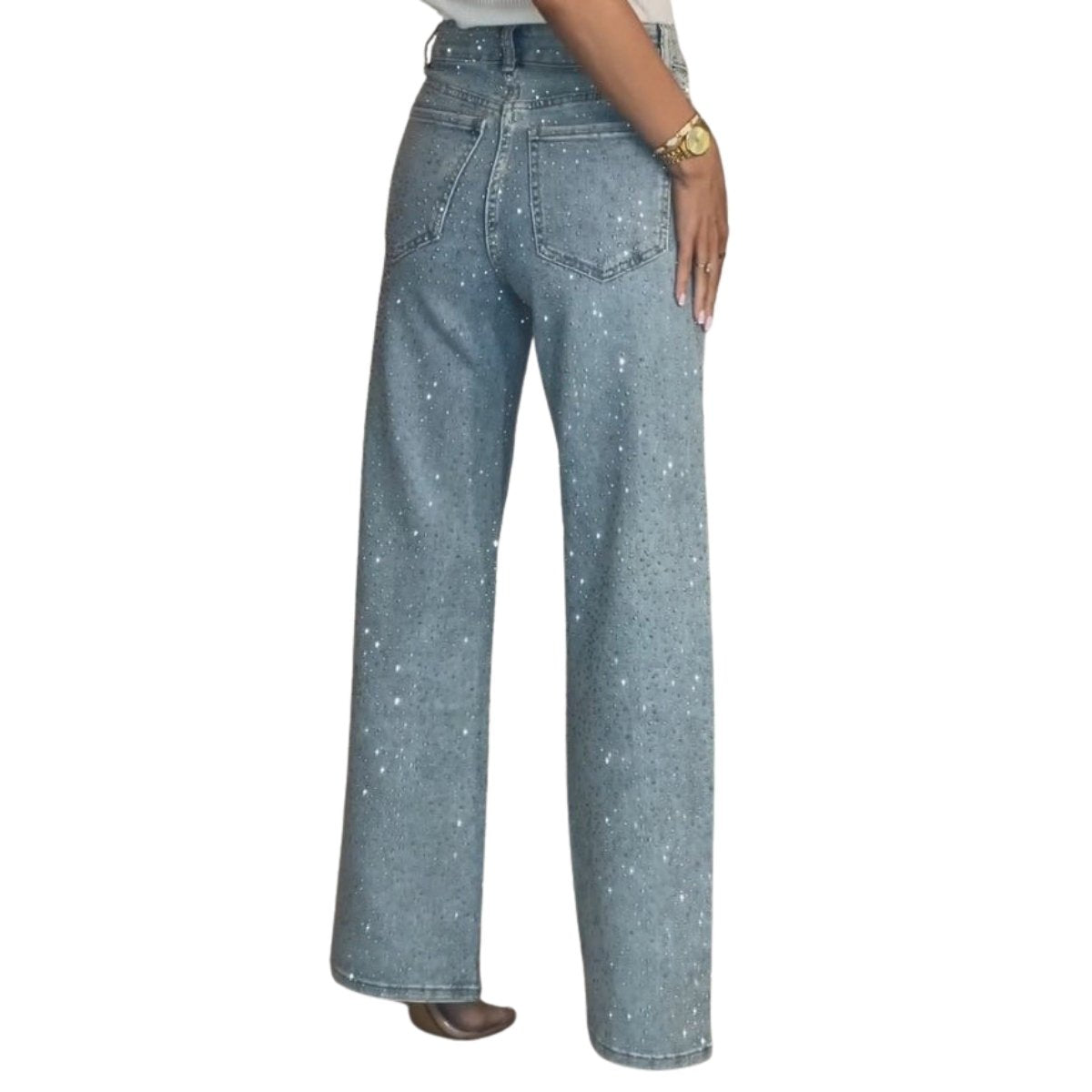 Y2K High WaistedStretch Rhinestone Wide Leg Jeans