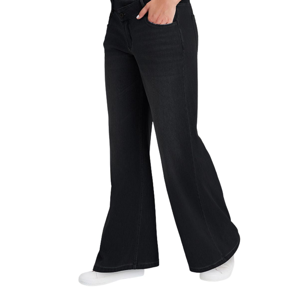 Women High Waist Wide Leg Whisker Spray Wash High Stretch Denim Pants