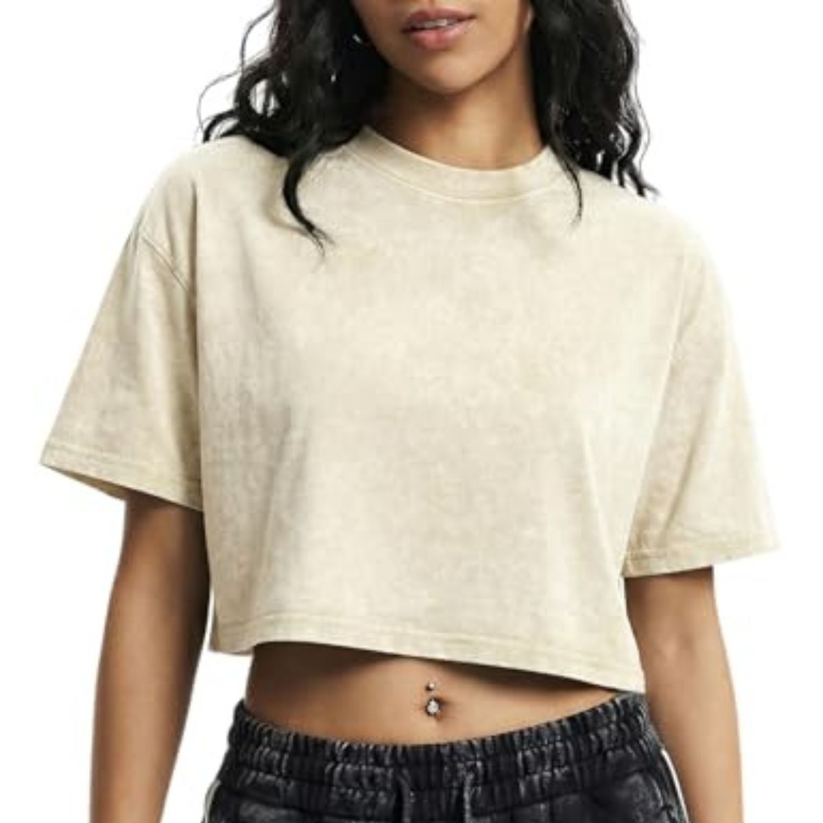 Women's Loose Fit Acid Wash Cropped Short Sleeve T-Shirt