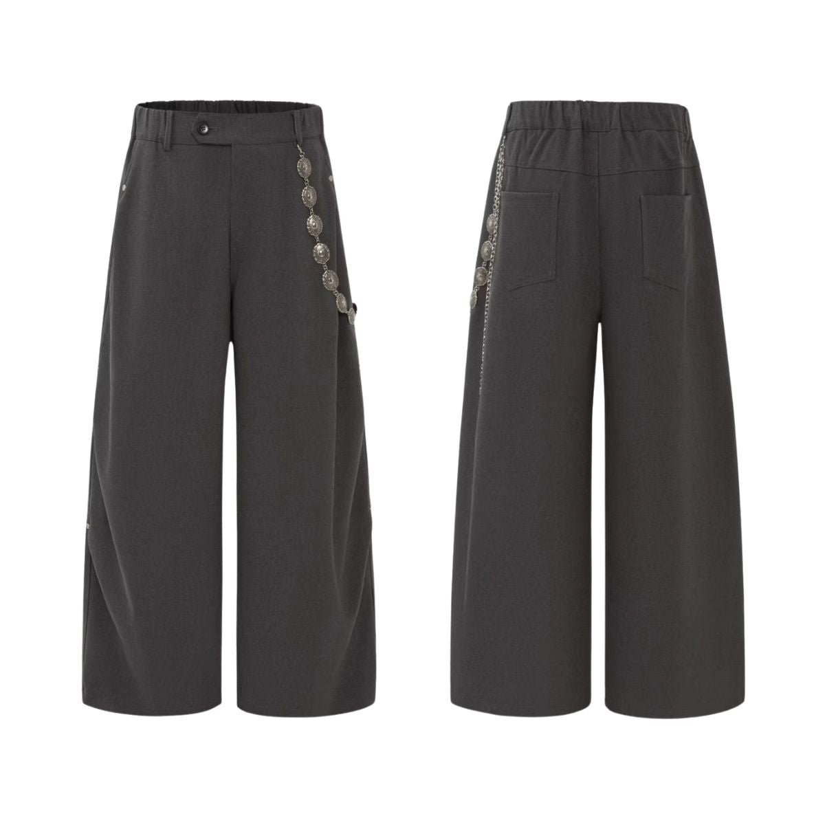 Basic Striped Metal Hook Relaxed Ins Trousers