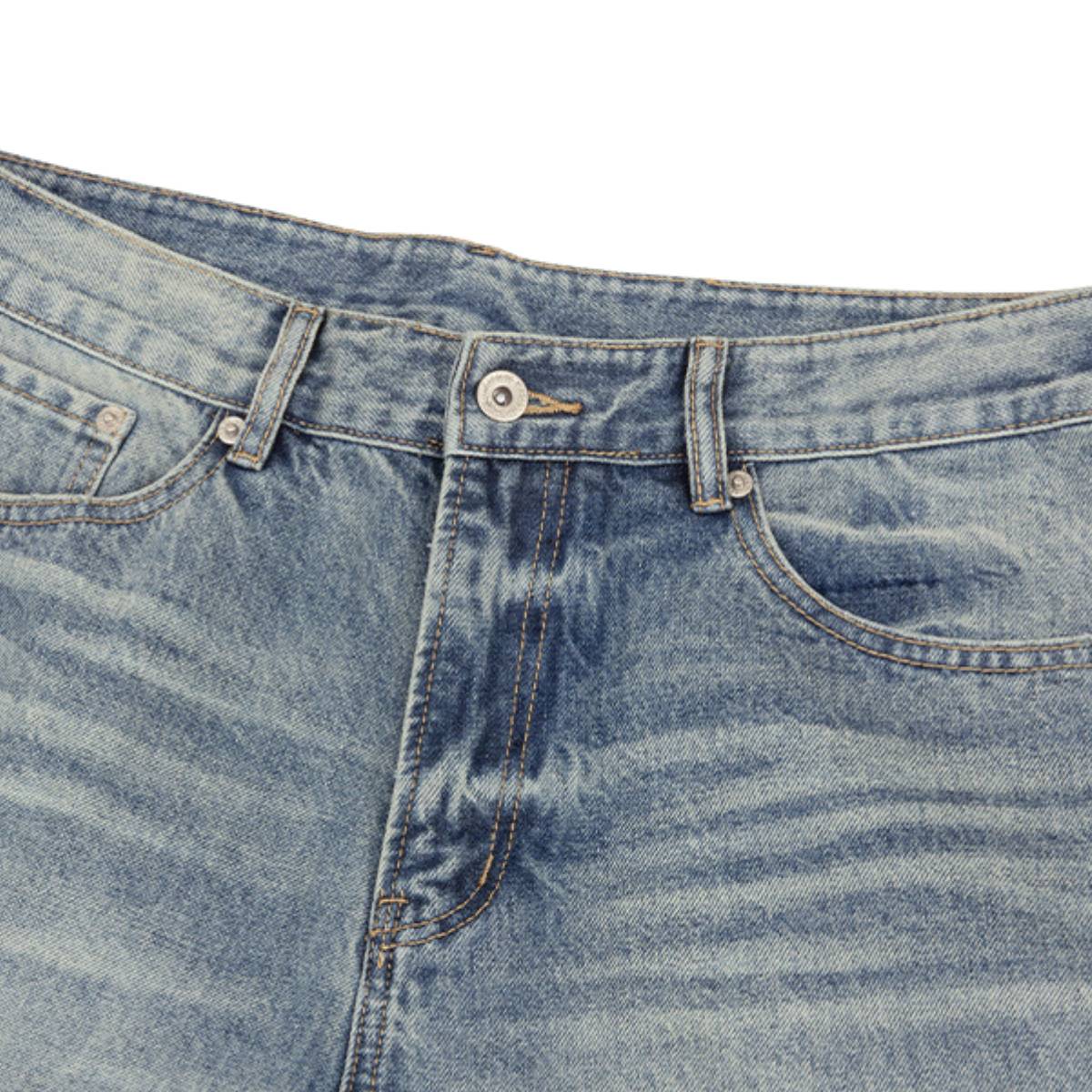 Vintage Washed Distressed Wide Leg Straight Jeans