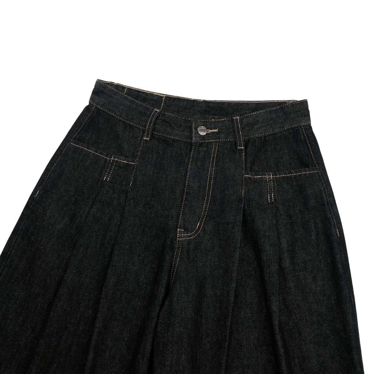 Creased Raw Denim Straight‑Leg Jeans