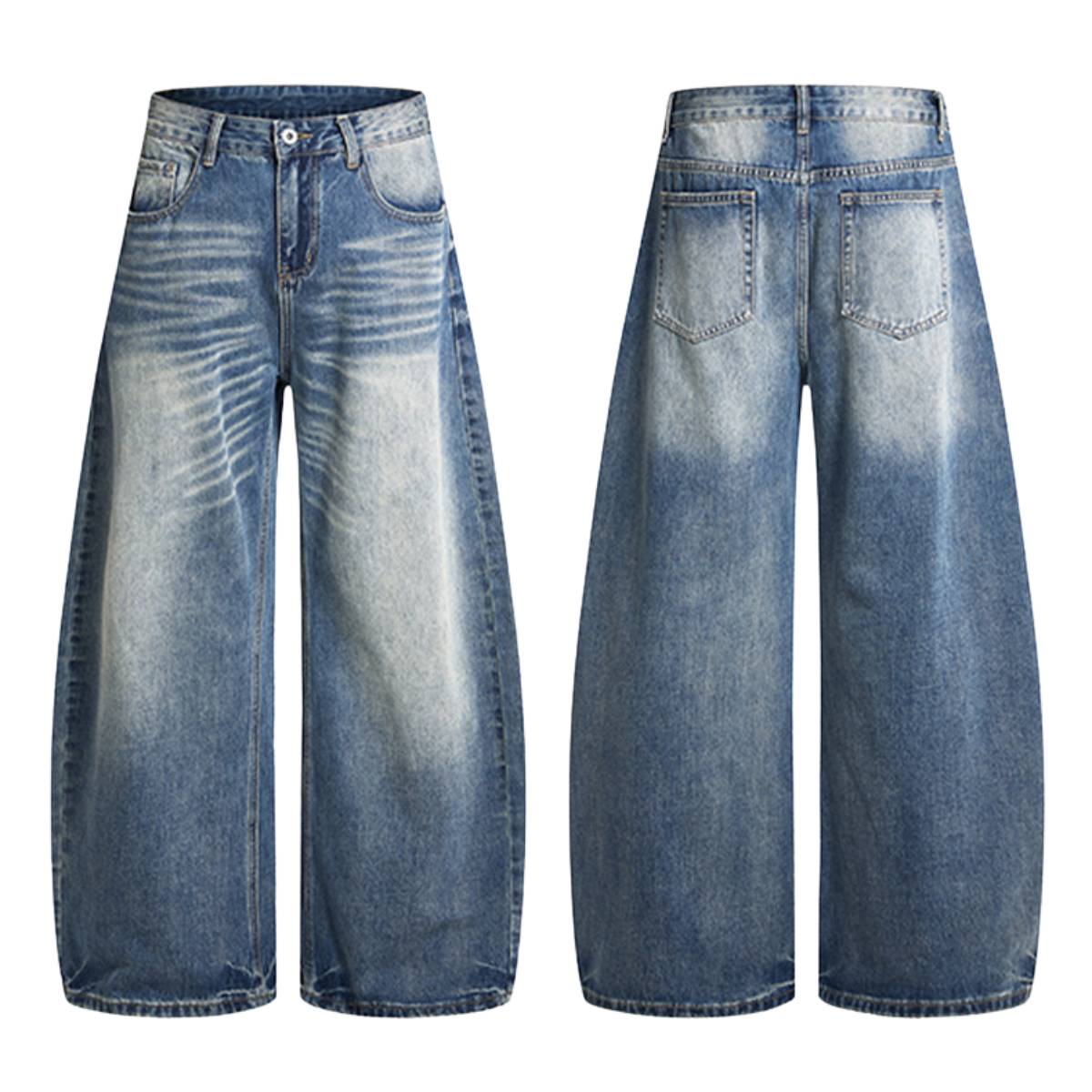 Washed Scythe Silhouette Wide Leg Denim Pants