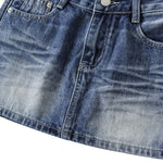 Falda vaquera con bordado de perlas y lavado vintage