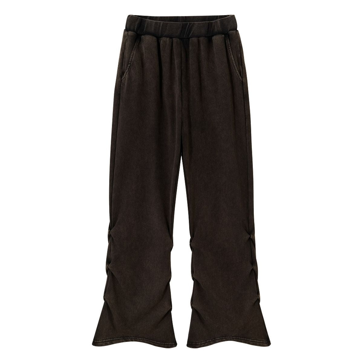 Vintage Washed Ruched Flared Casual Pants