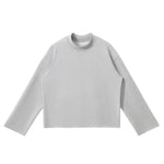 Short‑Wide Mock Neck Sweatshirt With Raw Frayed Loop Hem