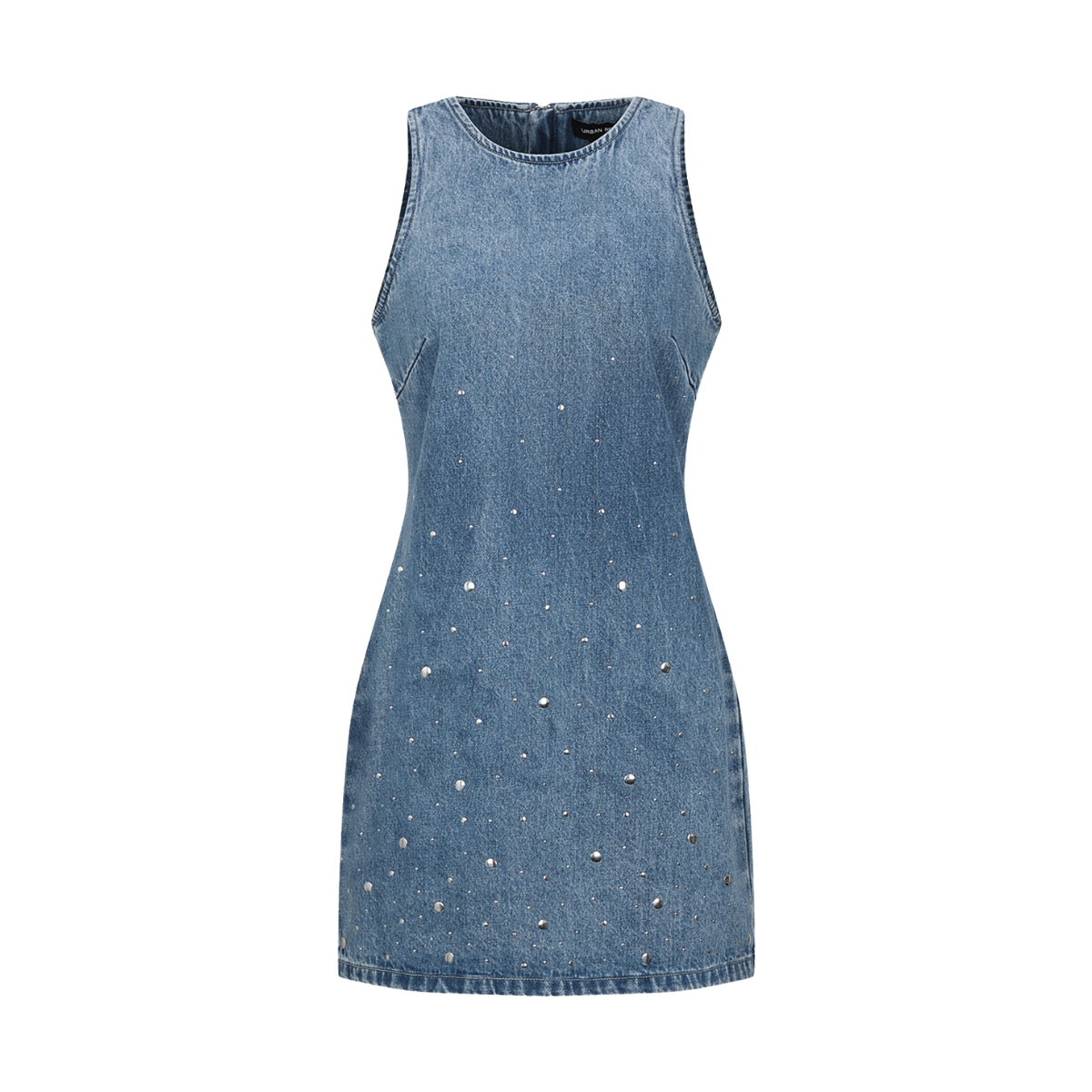Rhinestone-Embellished Sleeveless Denim Mini Dress