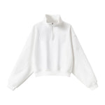 Short Wide Batwing Mock Neck Zip Up Sports Sweatshirt