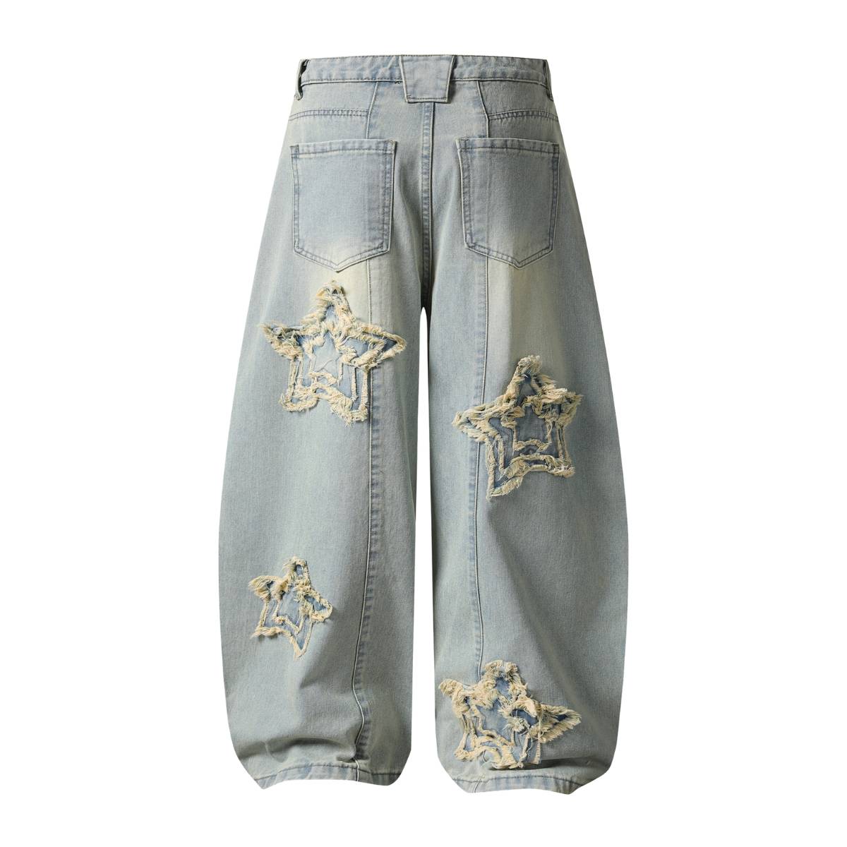 American Retro Frayed Hem Star Graphic Loose Fit Denim Trousers