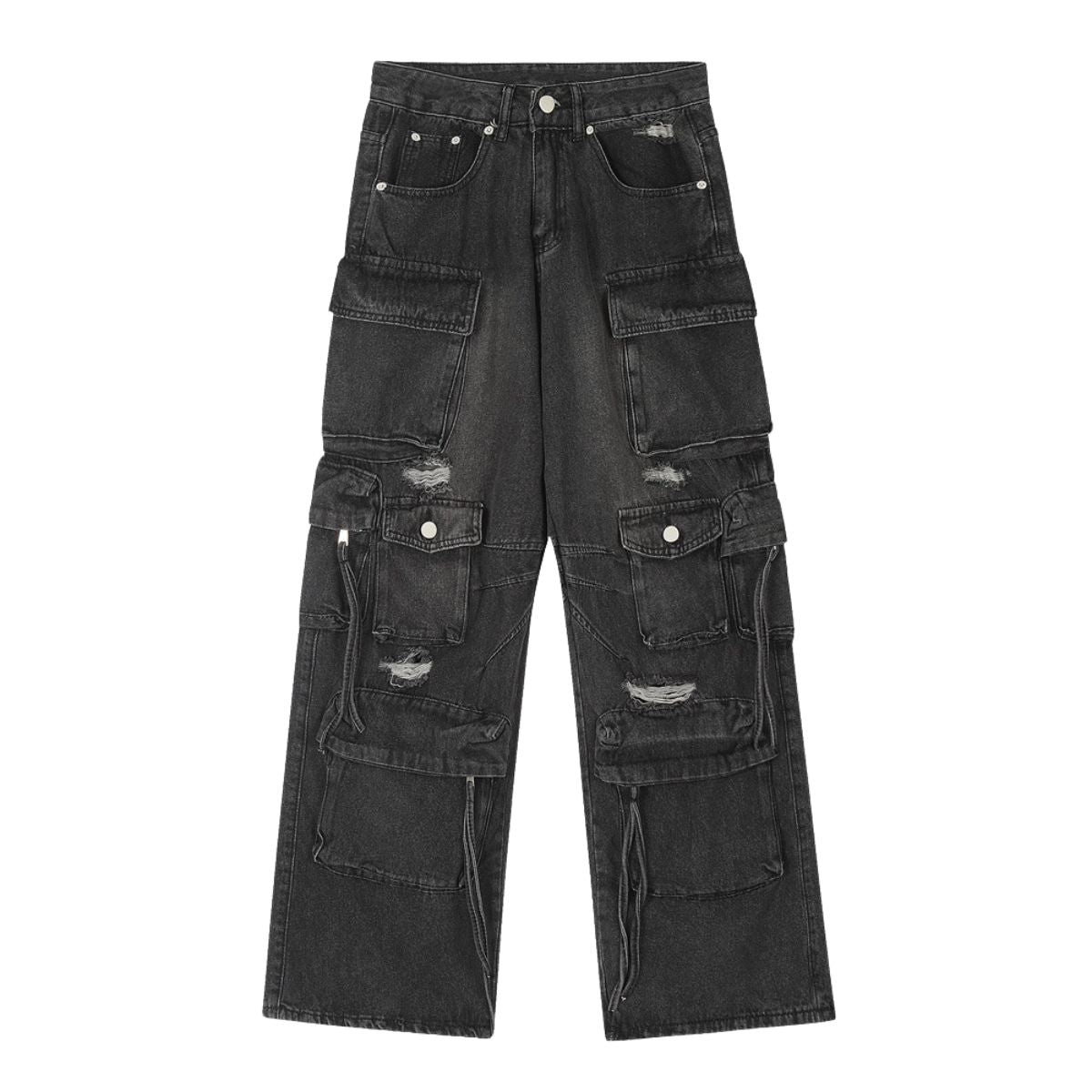 Men's Cargo Denim Pants Wide Leg Distressed Punk Street Unique