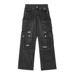 Men's Cargo Denim Pants Wide Leg Distressed Punk Street Unique