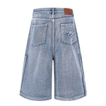 Vintage Washed Textured Denim Bermuda Shorts