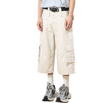 Beige Oversized Cargo Cropped Pants