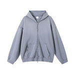 Cotton Vintage Distressed Gradient Raw‑Edge Zip Hoodie