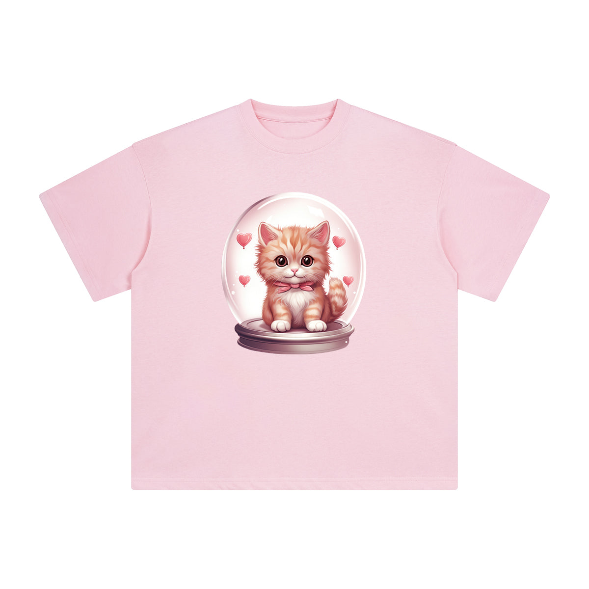 Valentine Kitten Globe Graphic Tee-INNBLAC Fashion Apparel