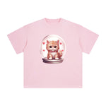 Valentine Kitten Globe Graphic Tee-INNBLAC Fashion Apparel