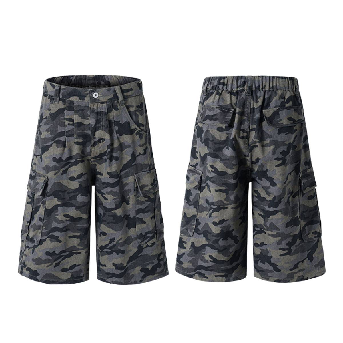 Camo Utility High Waist Loose Fit Bermuda Shorts