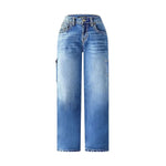 Women's Multi-Pocket Washed Mid Rise Straight Leg Jeans
