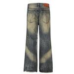 Vintage Heavy-Wash Ripped Deconstructed Baggy Wide-Leg Jeans