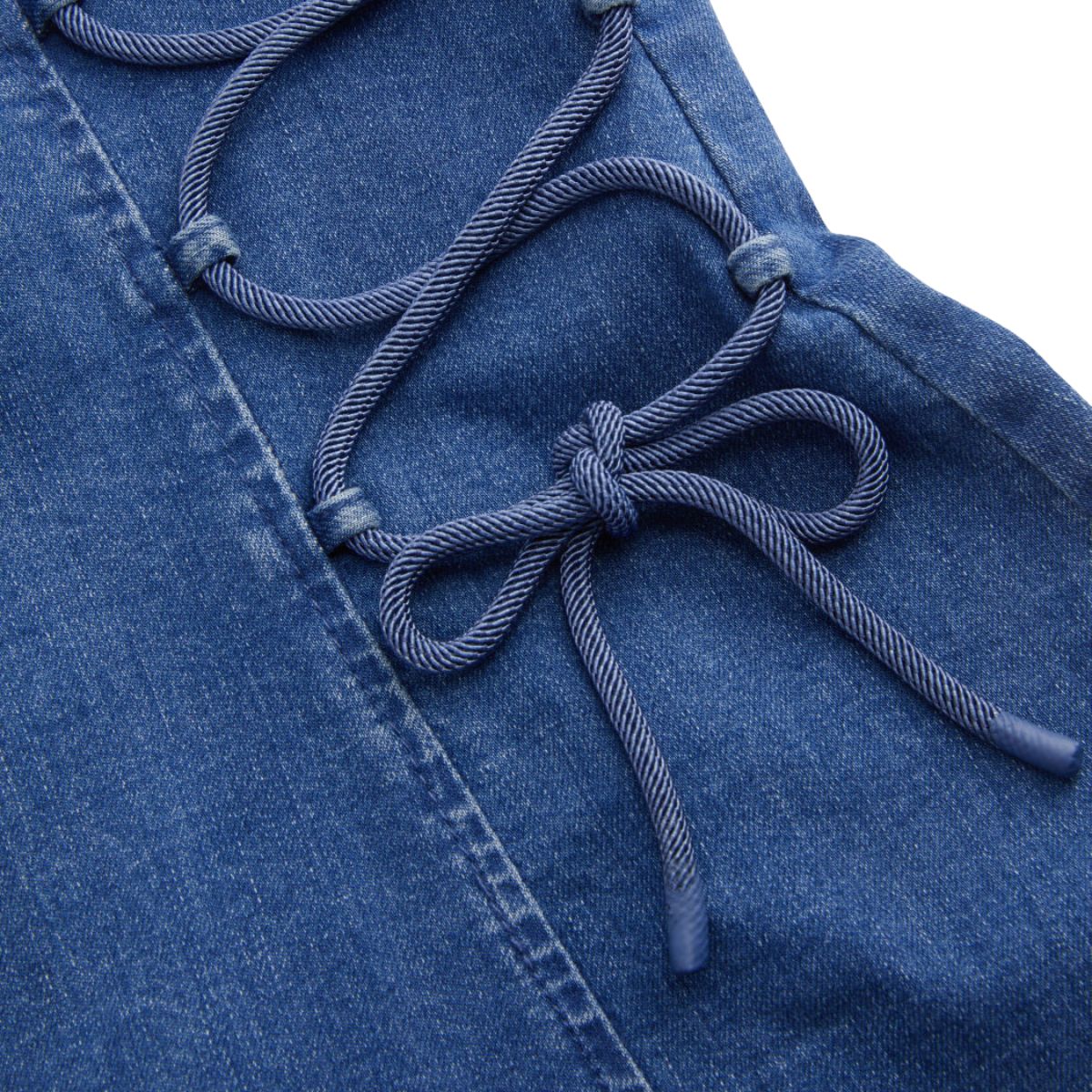 Strapless Lace-Up Side Denim Dress