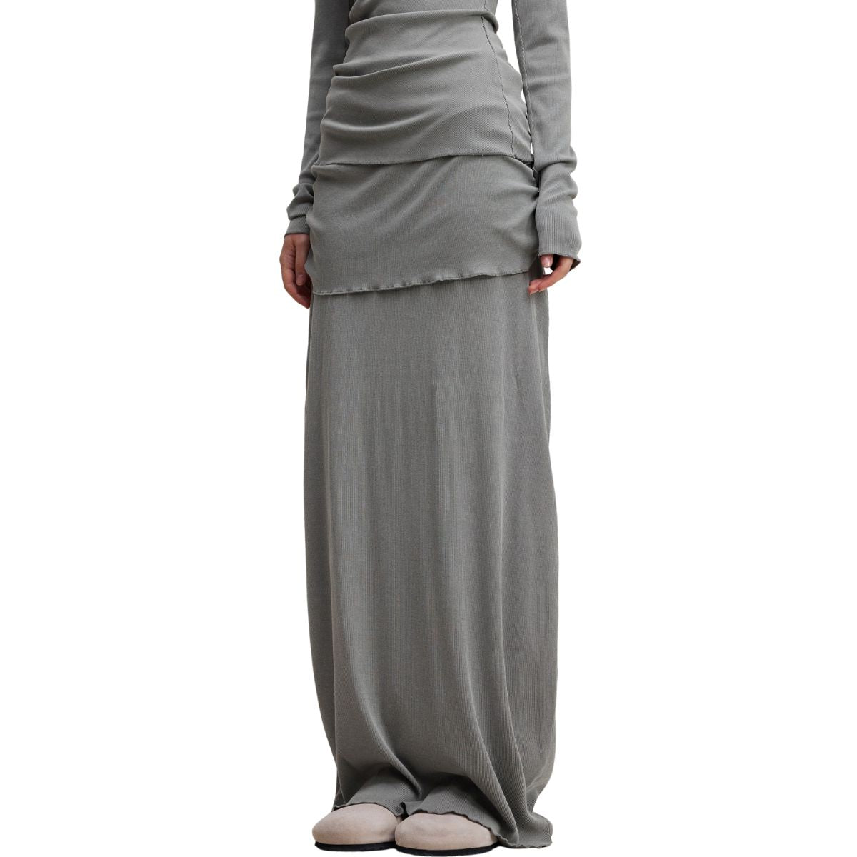 High Waist Ruched Knit Maxi Skirt
