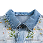 Men&Women's Retro Washed Gradient Floral Embroidered Denim Jacket