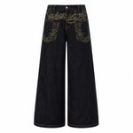Oversized Embroidered Wide Leg Denim Jeans